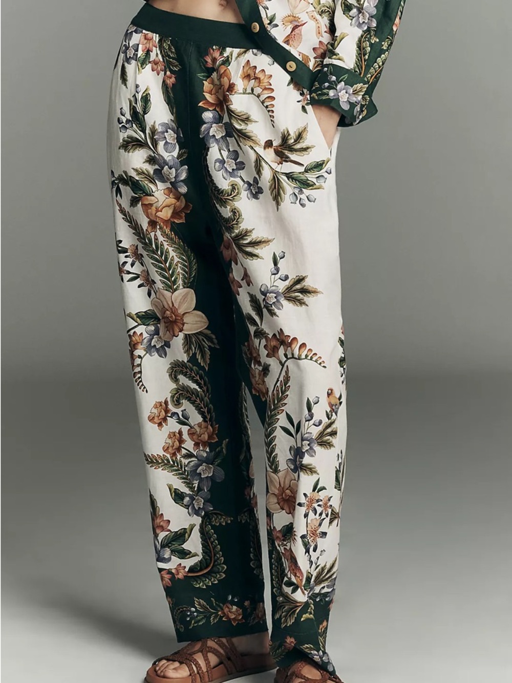 FARM Rio Sand Nature Scarf Linen Blend Straight Leg Pants Size Large NWT - Picture 4 of 15